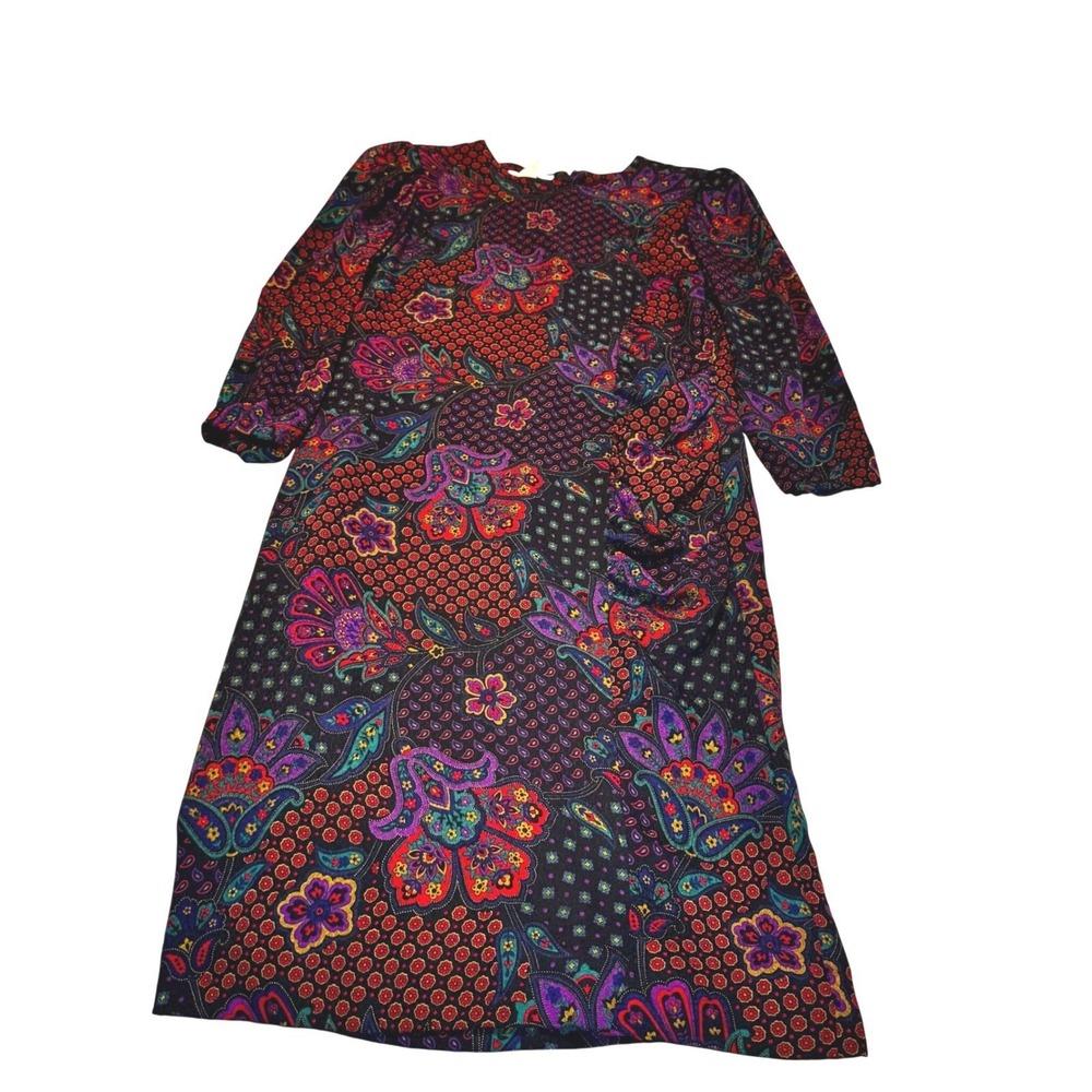 Vintage 80s Japanese Designer Hanae Mori Boutique Silk Dress Paisley Floral Sz 4
